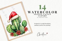 Watercolor Festive Cactus Clipart | Christmas PNG Product Image 2