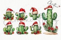 Watercolor Festive Cactus Clipart | Christmas PNG Product Image 4
