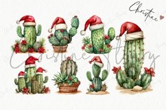Watercolor Festive Cactus Clipart | Christmas PNG Product Image 6