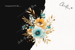 Watercolor Teal &amp; Gold Bouquets Clipart | Watercolor Flower Product Image 2