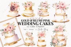 Watercolor Gold &amp; Blush Wedding Cakes Clipart Product Image 1