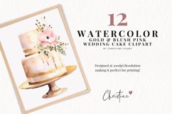 Watercolor Gold &amp; Blush Wedding Cakes Clipart Product Image 2