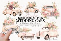 Watercolor Gold &amp; Blush Wedding Cars Clipart Product Image 1