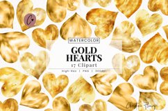 Watercolor Gold Hearts Clipart | Valentine PNG Product Image 1