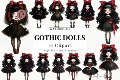 Watercolor Gothic Doll Clipart | Halloween PNG Product Image 1
