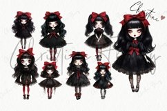 Watercolor Gothic Doll Clipart | Halloween PNG Product Image 5