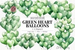Watercolor Green Heart Balloons Clipart | Birthday PNG Product Image 1