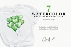 Watercolor Green Heart Balloons Clipart | Birthday PNG Product Image 2