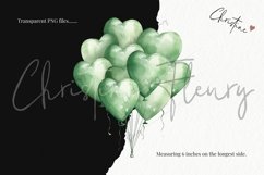 Watercolor Green Heart Balloons Clipart | Birthday PNG Product Image 3