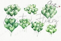 Watercolor Green Heart Balloons Clipart | Birthday PNG Product Image 4