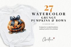 Watercolor Grungy Pumpkins &amp; Bows Clipart | Fall PNG Product Image 2