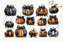 Watercolor Grungy Pumpkins &amp; Bows Clipart | Fall PNG Product Image 5