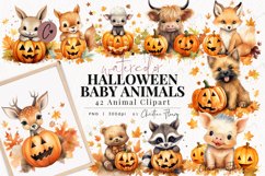 Watercolor Halloween Baby Animals Clipart Product Image 1