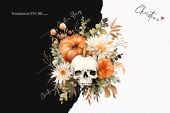 Watercolor Skull Bouquets Clipart | Watercolor Halloween PNG Product Image 2