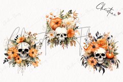 Watercolor Skull Bouquets Clipart | Watercolor Halloween PNG Product Image 3