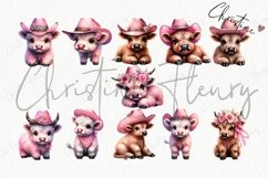 Pink Highland Cow Cowgirl Clipart | Cowgirl PNG Product Image 5