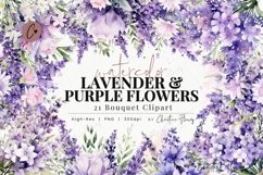 Watercolor Lavender &amp; Purple Flowers Clipart Product Image 1
