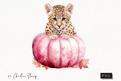 Watercolor Baby Leopard Pumpkin Clipart | Watercolor Pumpkin Product Image 1