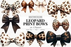 Watercolor Leopard Print Bows Clipart | Coquette PNG Product Image 1