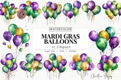 Watercolor Mardi Gras Balloons Clipart | Mardi Gras PNG Product Image 1