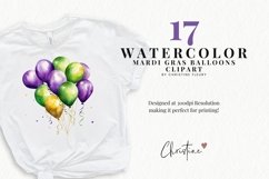 Watercolor Mardi Gras Balloons Clipart | Mardi Gras PNG Product Image 2