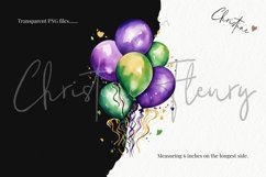 Watercolor Mardi Gras Balloons Clipart | Mardi Gras PNG Product Image 3