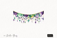 Watercolor Mardi Gras Beads Border Clipart | Mardi Gras PNG Product Image 1