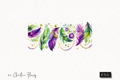 Watercolor Mardi Gras Feather Border Clipart | Mardi Gras Product Image 1