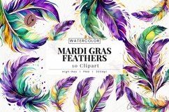 Watercolor Mardi Gras Feathers Clipart | Mardi Gras PNG Product Image 1