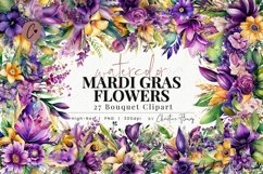 Watercolor Mardi Gras Flower Bouquet Clipart Product Image 1