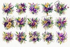 Watercolor Mardi Gras Flower Bouquet Clipart Product Image 4