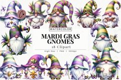 Watercolor Mardi Gras Gnomes Clipart | Mardi Gras PNG Product Image 1