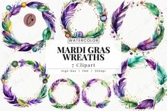Watercolor Mardi Gras Wreaths Clipart | Mardi Gras PNG Product Image 1