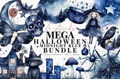 67 Watercolor Mega Halloween Midnight Blue Bundle Clipart Product Image 1