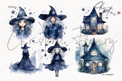 67 Watercolor Mega Halloween Midnight Blue Bundle Clipart Product Image 4