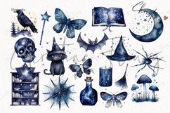 67 Watercolor Mega Halloween Midnight Blue Bundle Clipart Product Image 6