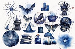 67 Watercolor Mega Halloween Midnight Blue Bundle Clipart Product Image 8