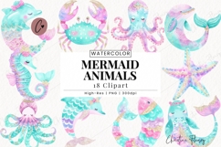 Pastel Mermaid Animals Clipart Bundle - 18 Elements Product Image 1