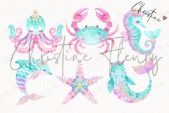 Pastel Mermaid Animals Clipart Bundle - 18 Elements Product Image 4