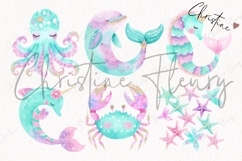 Pastel Mermaid Animals Clipart Bundle - 18 Elements Product Image 5