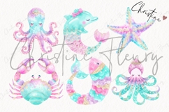 Pastel Mermaid Animals Clipart Bundle - 18 Elements Product Image 6