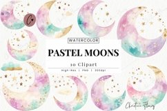 Watercolor Pastel Moon Clipart | Celestial PNG Product Image 1