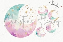 Watercolor Pastel Moon Clipart | Celestial PNG Product Image 5