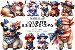 Patriotic Highland Cow Clipart Product Image 1