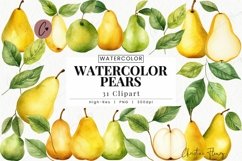 Watercolor Pears Clipart | Fruit PNG Product Image 1