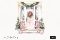 Watercolor Pink Christmas Door Clipart | Christmas Clipart Product Image 1