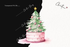 Watercolor Pink Christmas Tree Cake Clipart | Christmas PNG Product Image 2