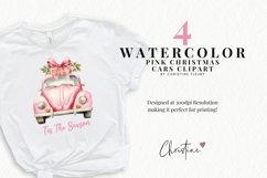 Watercolor Pink Christmas Cars Clipart | Christmas PNG Product Image 2