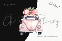 Watercolor Pink Christmas Cars Clipart | Christmas PNG Product Image 3