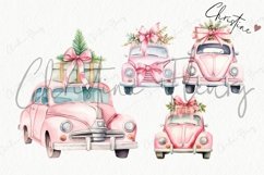 Watercolor Pink Christmas Cars Clipart | Christmas PNG Product Image 4